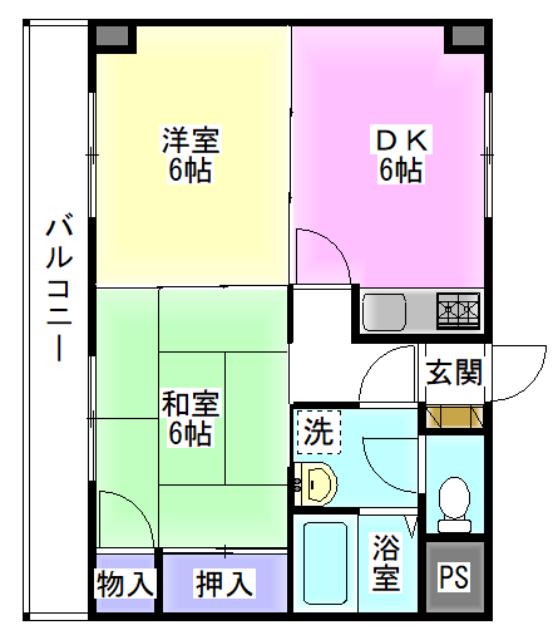 リバーサイドマンション(2DK/3階)の間取り写真