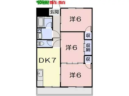 マンション峰戸(3DK/2階)の間取り写真