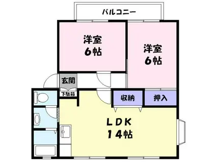 オーベルジュ(2LDK/2階)の間取り写真