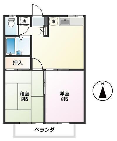 ハタノコーポ中野上町(2DK/2階)の間取り写真