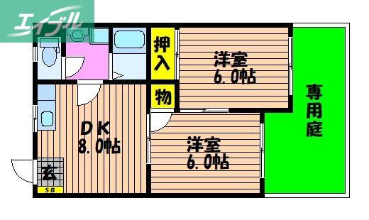 ホワイトメゾンB(2DK/1階)の間取り写真