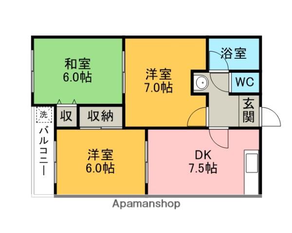 ファインA(3DK/2階)の間取り写真