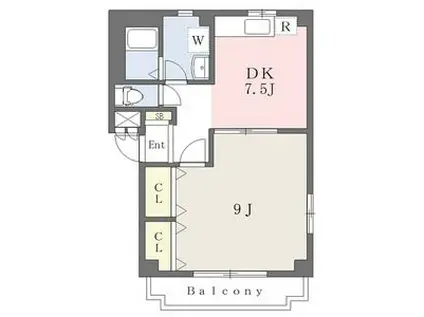 エルメゾン(1DK/2階)の間取り写真