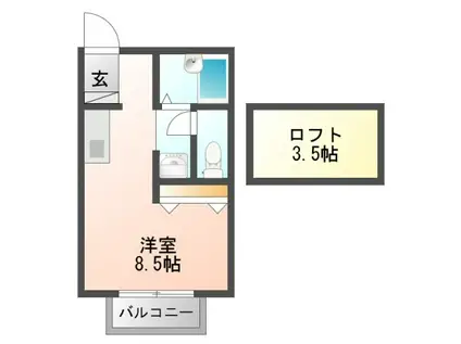 フローラ泉町C(ワンルーム/2階)の間取り写真