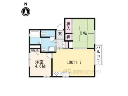 ディアス天神D棟(2LDK/1階)の間取り写真