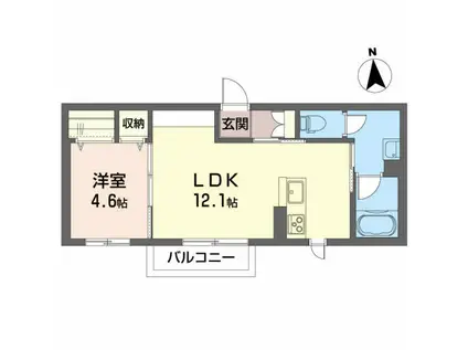 プロヌーブ新白河II(1LDK/2階)の間取り写真