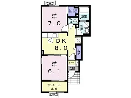 ラ・シンティランテII(2DK/1階)の間取り写真