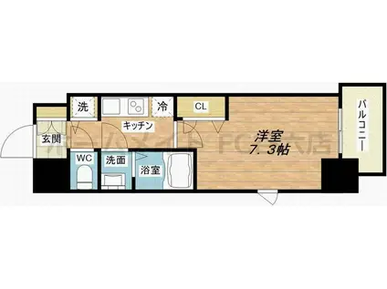 プランドール北浜(1K/5階)の間取り写真