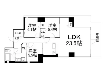 MARKS四天王寺東門(3LDK/1階)の間取り写真