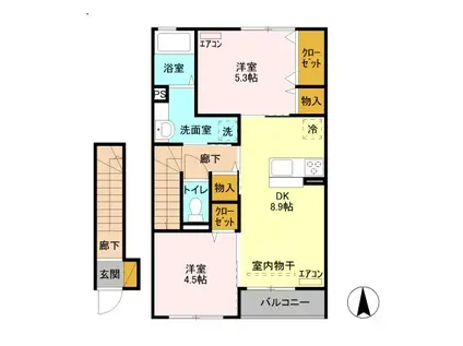 リーヴ ゴーシュ II(2DK/2階)の間取り写真