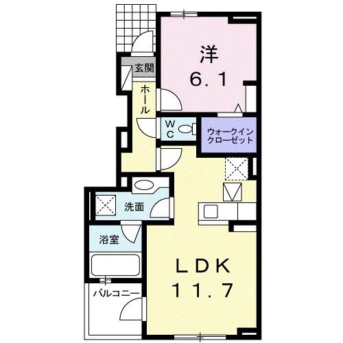 ヴィラ ブルーモントI(1LDK/1階)の間取り写真
