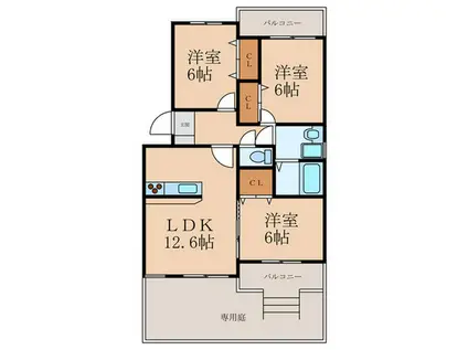 プレステ-ジ稲童(3LDK/1階)の間取り写真