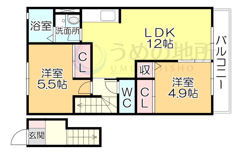 ハピネスさくら(2LDK/2階)の間取り写真