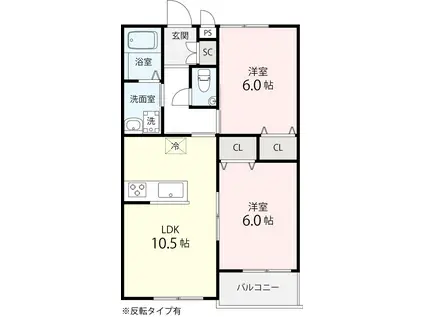 プレジール新町(2LDK/2階)の間取り写真