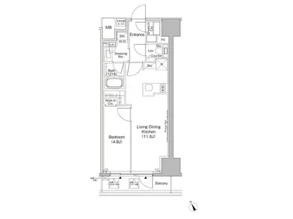 ザ・パークハビオ日本橋茅場町(1LDK/3階)の間取り写真