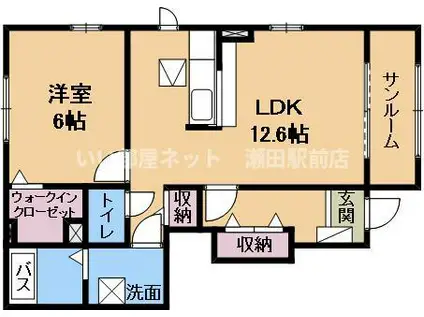 ハッピーハウス川辺(1LDK/1階)の間取り写真