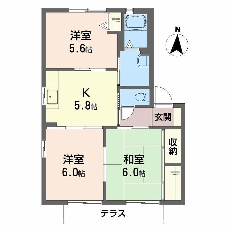 ディアコートE(3K/1階)の間取り写真