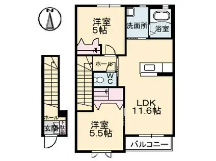 エスパディ グレイス(2LDK/2階)の間取り写真