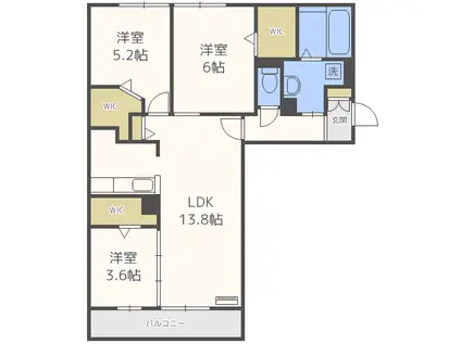 D-ROOM大濠(3LDK/2階)の間取り写真