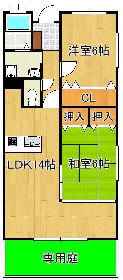 サンフレアー立屋敷(2LDK/1階)の間取り写真
