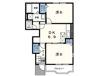 ソレアード (2DK/1階)の間取り写真