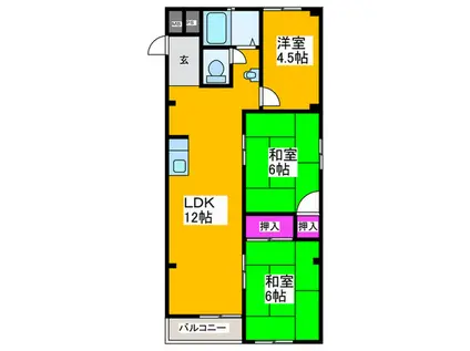 泉ヶ丘コーポラスA棟2(3LDK/3階)の間取り写真