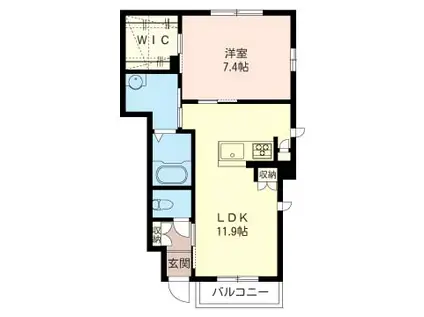 JR上越線 新前橋駅 徒歩20分 2階建 築12年(1LDK/1階)の間取り写真