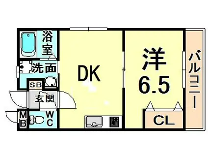 エスポワール塚口南(1DK/3階)の間取り写真