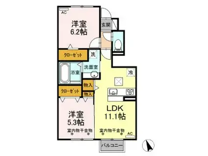 GLANZ A棟(2LDK/1階)の間取り写真