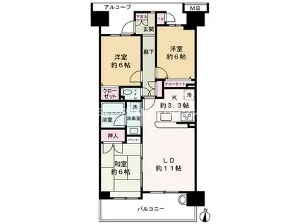 ココタウンヒルトップマリーナ(3LDK/13階)の間取り写真