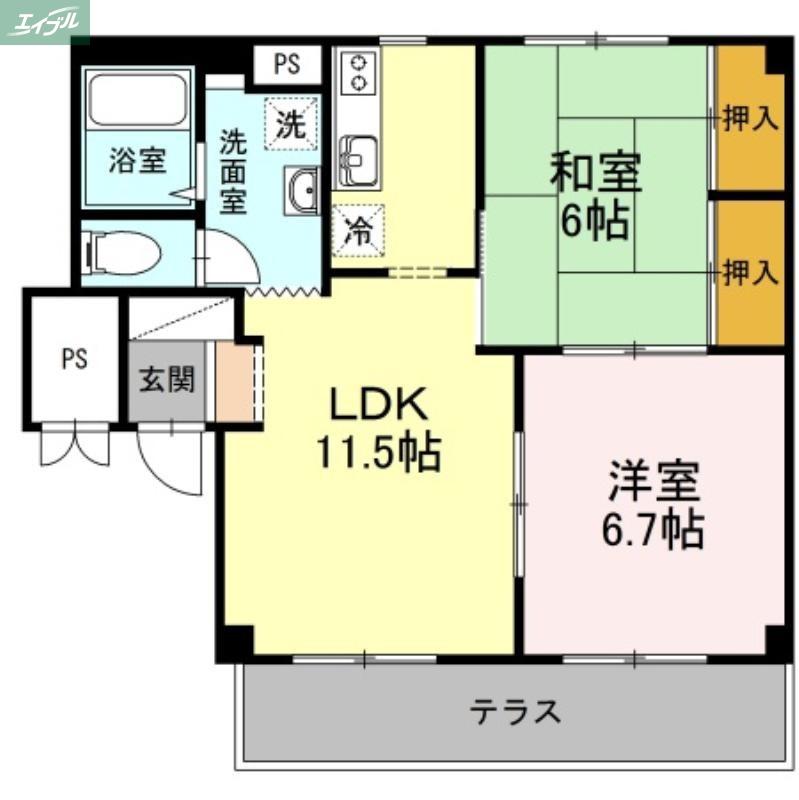 グランデュール高柳 B棟(2LDK/1階)の間取り写真
