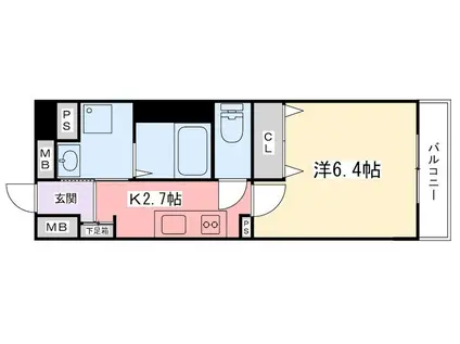 インタービレッジ船丘(1K/3階)の間取り写真
