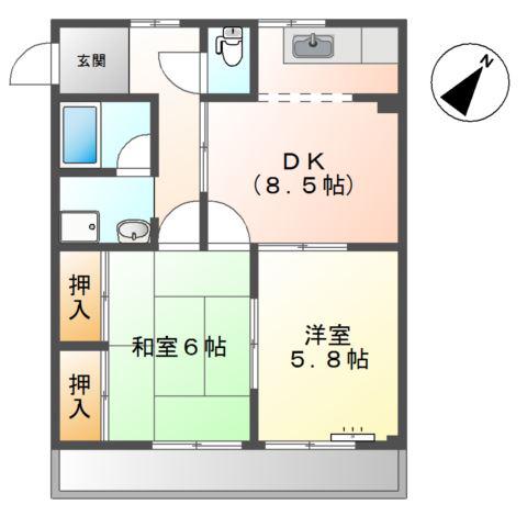 サンパレス尾崎(2DK/2階)の間取り写真