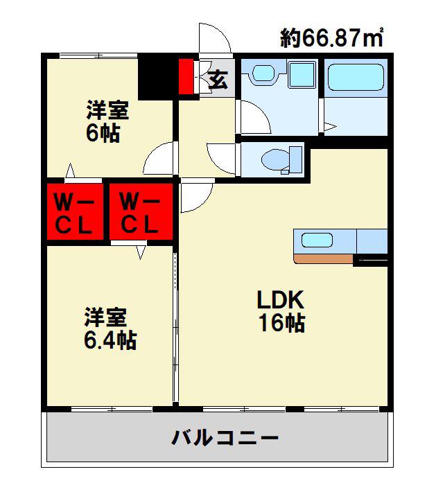 ラ・フィーエ上曽根(2LDK/1階)の間取り写真