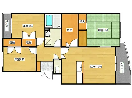 双葉ヒルズ比治山(3SLDK/2階)の間取り写真