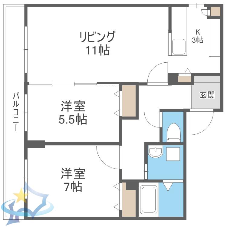 ラディア山鼻(2LDK/3階)の間取り写真
