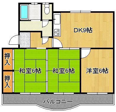 神正町ビル(3DK/4階)の間取り写真