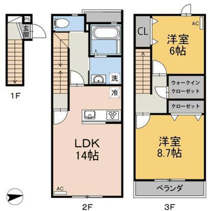 エルキュールB棟(2LDK/2階)の間取り写真