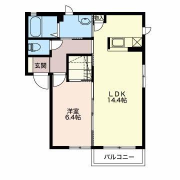 レイクヒルズこじまB(1LDK/2階)の間取り写真