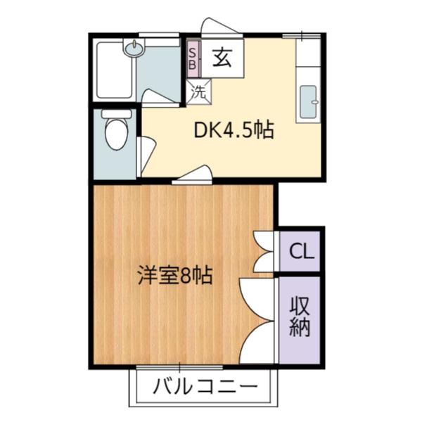 ハイムF(1DK/1階)の間取り写真