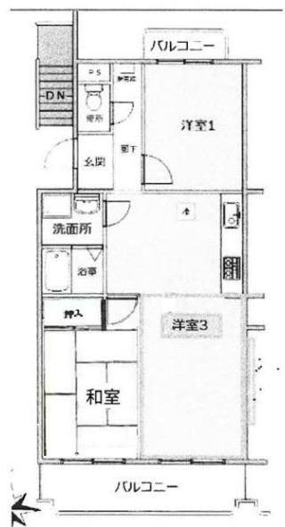 カーサ北野(3DK/4階)の間取り写真