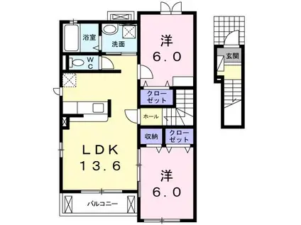 ベルドゥジュール(2LDK/2階)の間取り写真