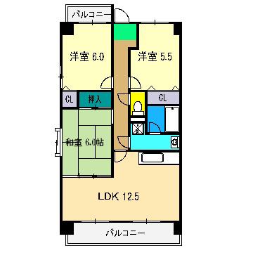 クレスト廿代(3LDK/11階)の間取り写真