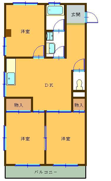 北田ハイム(3DK/2階)の間取り写真