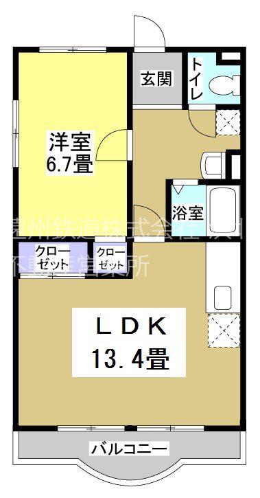 遠鉄ハイツ西ヶ崎G棟(1LDK/1階)の間取り写真