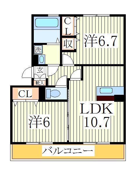 ボヌールおおたかの森I(2LDK/3階)の間取り写真