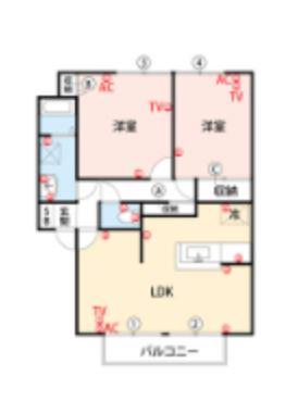 ランドベアー21 D棟(2LDK/2階)の間取り写真