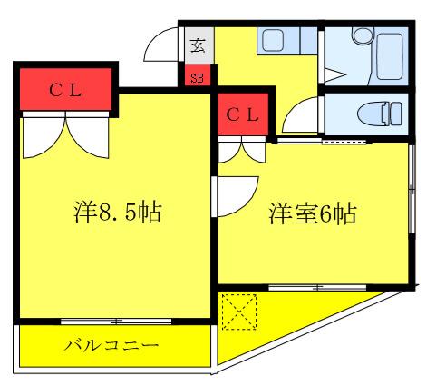 フジマツ第5ビル(2K/1階)の間取り写真