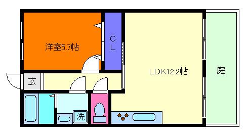 コスモハイツ六甲(1LDK/1階)の間取り写真