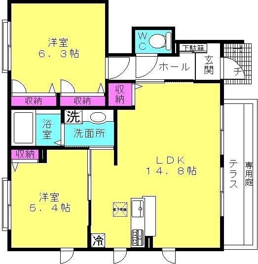 カンパーニュ(2LDK/1階)の間取り写真